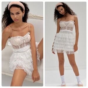For Love & Lemons Coquette Ballet Romantic Jules Lacy Corset Mini Dress White L